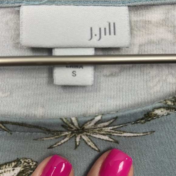 J. Jill Womens Top Dusty Blue/Green S 3/4 Sleeves Pullover Button Details Floral - Picture 2 of 13